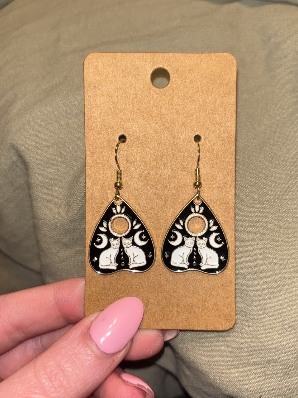 Black and White Cat Ouija Planchette Earrings - Women Jewelry
